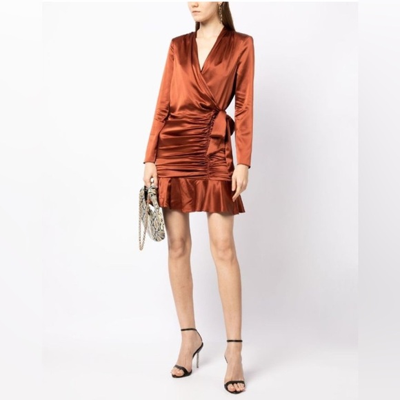 Veronica Beard Orange Ruched Wrap Dress - Picture 2 of 14